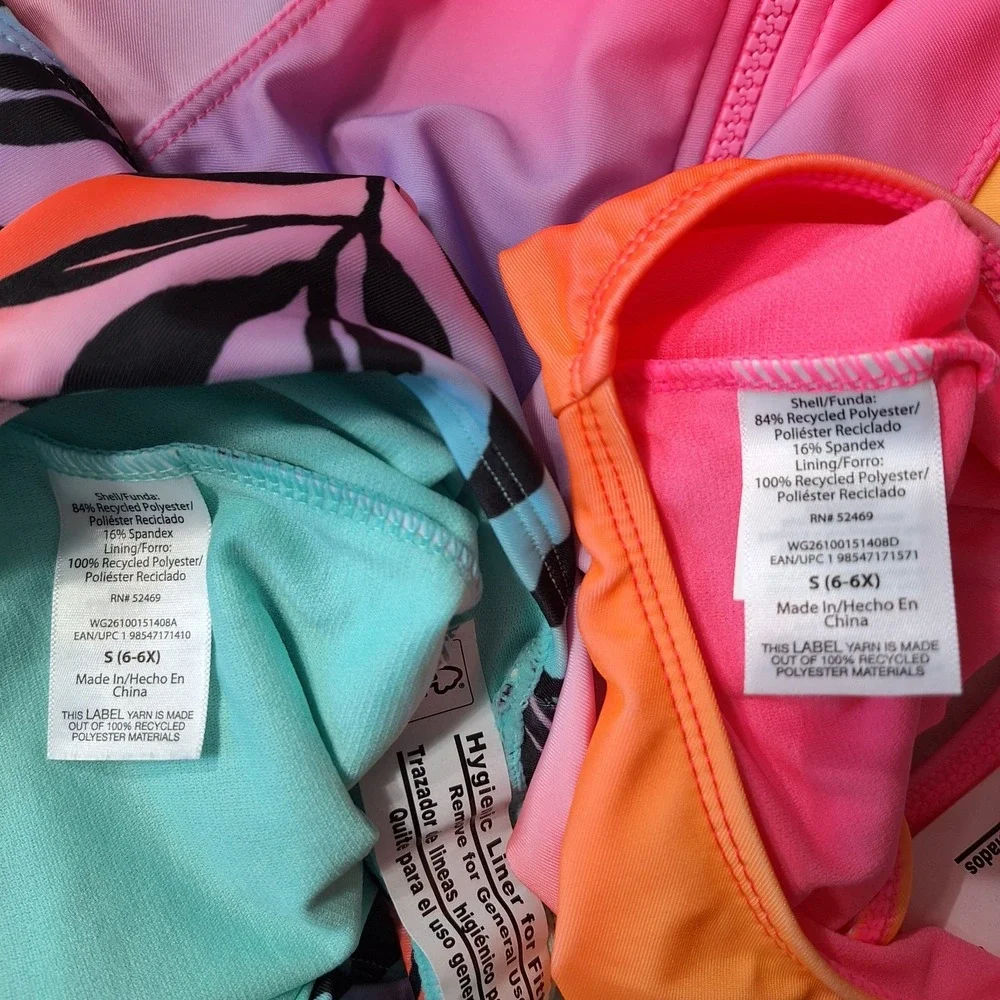 2 PC LOT One Pc Zip Rashguard Swimsuits Girls S (6-6X) Multi UPF 50+ BEACHY‎